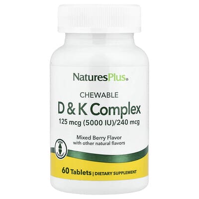 NaturesPlus жевательные таблетки D & K Complex, смесь ягод, 60 шт