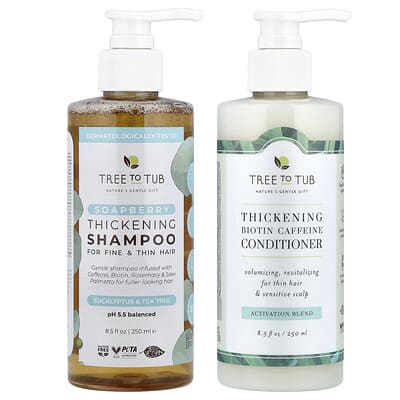 Soapberry Thickening Shampoo & Conditioner Set, Eucalyptus & Tea Tree, 2 Piece Set, 8.5 fl oz (250 ml) Each