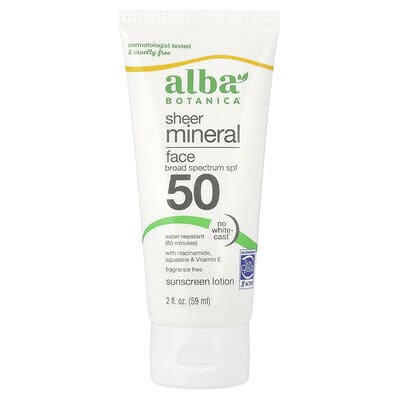 Sheer Mineral Face Sunscreen Lotion, SPF 50, Fragrance Free, 2 fl oz (59 ml)