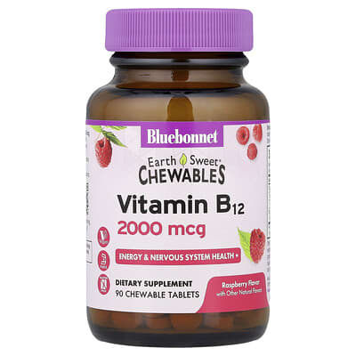 Earth Sweet® Chewables, Vitamin B12, Raspberry , 2,000 mcg, 90 Chewable Tablets