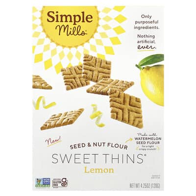 Simple Mills мука из семян и орехов, Sweet Thins®, лимон, 4.25 oz (120 g)