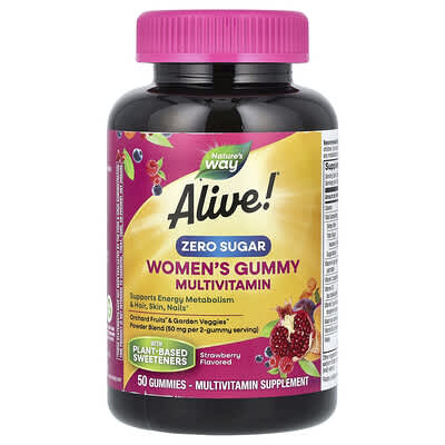 Alive!® Zero Sugar, Women's Gummy Multivitamin, Strawberry, 50 Gummies