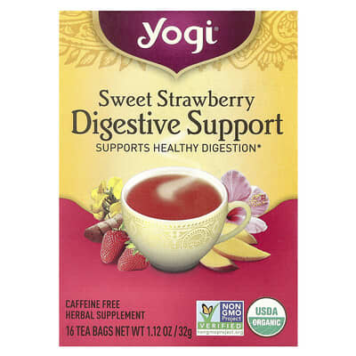 Digestive Support, Sweet Strawberry, Caffeine Free, 16 Tea Bags, 1.12 oz (32 g)
