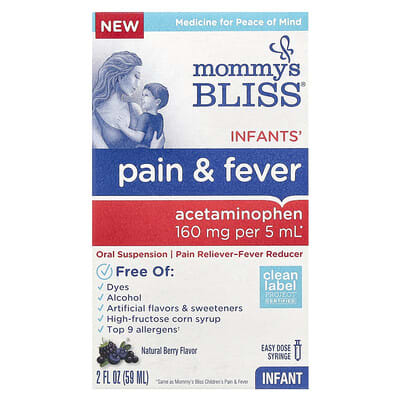 Mommy's Bliss Средство от боли и жара для младенцев Natural Berry 160 mg 2 fl oz (59 ml)