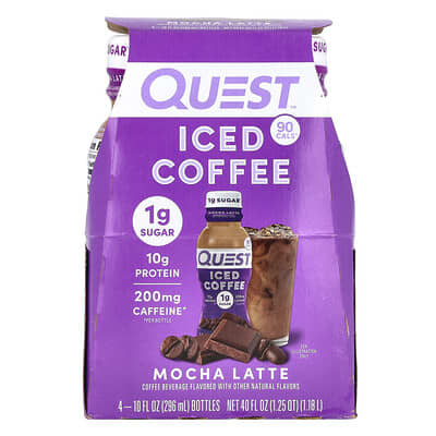 Quest Nutrition Iced Coffee, Mocha Latte, 4 бутылки по 10 fl oz (296 ml)