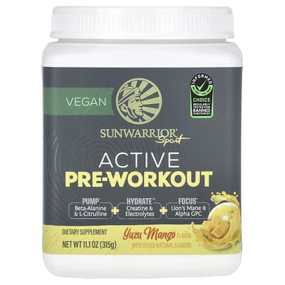 Sunwarrior Sport, Active предтренировочная смесь, Yuzu Mango, 11.1 oz (315 g)
