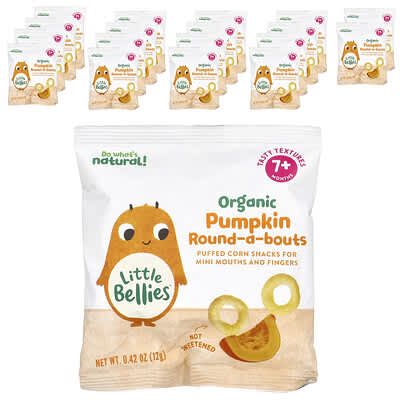 Органические снеки Little Bellies Pumpkin Round-A-Bouts, 7+ месяцев, 18 пакетиков, 0.42 oz (12 g) каждый