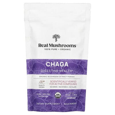 Порошок экстракта гриба чага Real Mushrooms, 5.29 oz (150 gm)