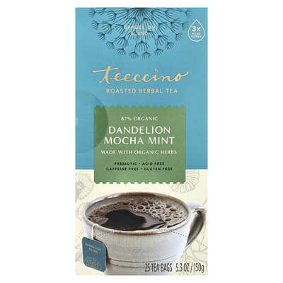 Roasted Herbal Tea, Dandelion Mocha Mint, Caffeine Free, 25 Tea Bags, 5.3 oz (150 g)