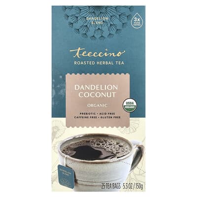 Органический травяной чай, одуванчик и кокос, без кофеина, 25 пакетиков, 5.3 oz (150 g)