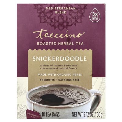 Травяной чай Prebiotic Roasted Chicory, Snickerdoodle, без кофеина, 10 чайных пакетиков, 2.12 oz (60 g)