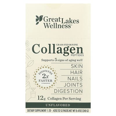 Grass-Fed Bovine Collagen Peptides, Unflavored, 20 Packs, 0.42 oz (12 g) Each