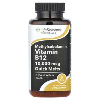 Essentials, Methylcobalamin Vitamin B12, Ягода, 10,000 mcg, 60 Quick Melts