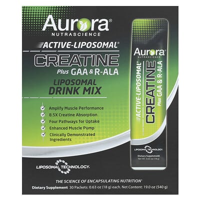 Креатин Aurora Nutrascience Active Liposomal®, Creatine Plus GAA & R-ALA, 30 Packets, 0.63 oz (18 g) Each