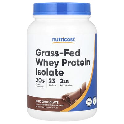 Изолят сывороточного протеина на траве, Milk Chocolate, 2 lb (907 g) Nutricost