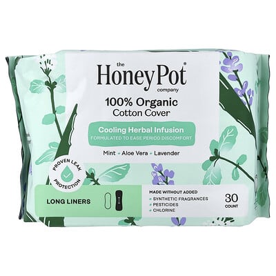 100% Organic Cotton Cover, Cooling Herbal Infusion, Long Liners, 30 Count