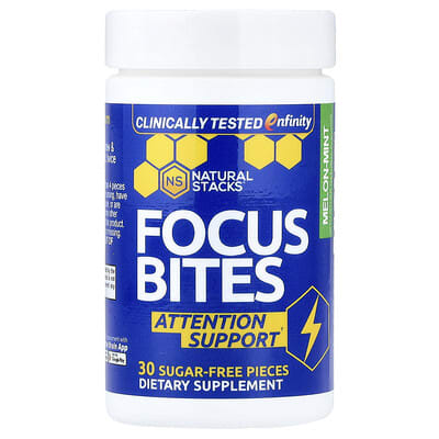 Natural Stacks Focus Bites, дыня-мята, 30 кусочков без сахара