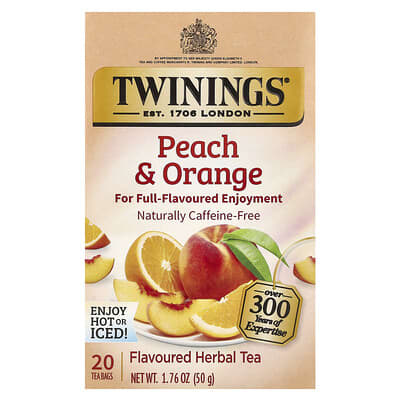 Flavored Herbal Tea, Peach & Orange, Caffeine-Free, 20 Tea Bags, 1.76 oz (50 g)