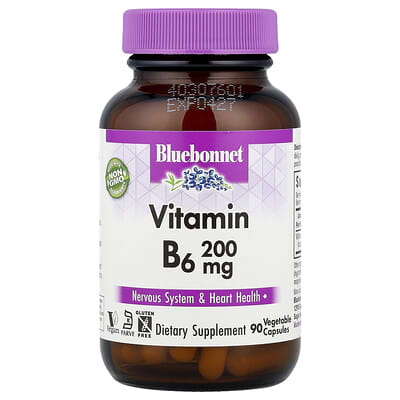 Bluebonnet Nutrition витамин B6, 200 mg, 90 растительных капсул