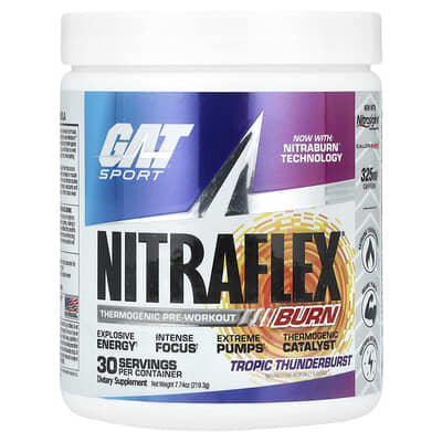 Спортивная добавка NITRAFLEX® Burn, Tropic Thunderburst, 7.74 oz (219.3 g)