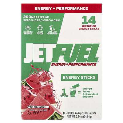 Энергетические батончики JetFuel Energy + Performance Watermelon 14 Stick Packs 0.24 oz (6.76 g) Each