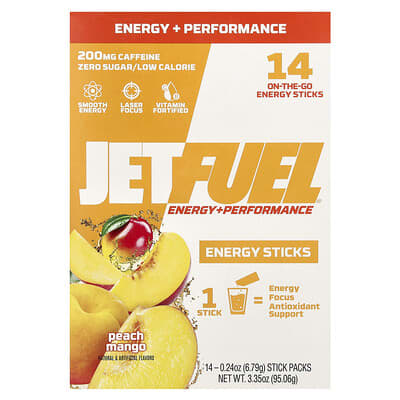 Энергетические стики JetFuel®, Peach Mango, 14 шт., 0.24 oz (6.79 g) каждый