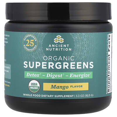 Ancient Nutrition Organic SuperGreens, манго, 3.3 oz (92.5 g)