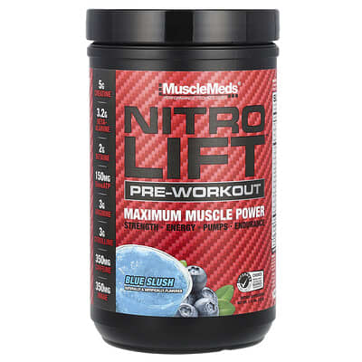 Предтренировочный комплекс MuscleMeds Nitro Lift™ Pre-Workout, Blue Slush, 1.15 lbs (522 g)