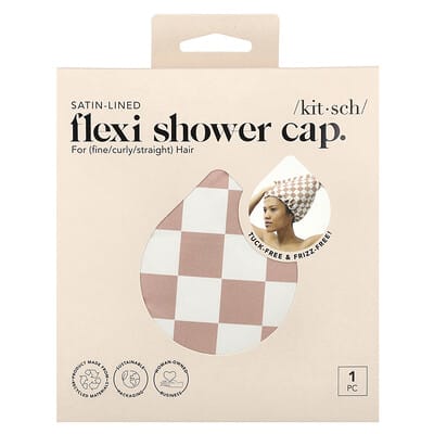 Satin-Lined Flexi Shower Cap, Terracotta Checker, 1 Cap