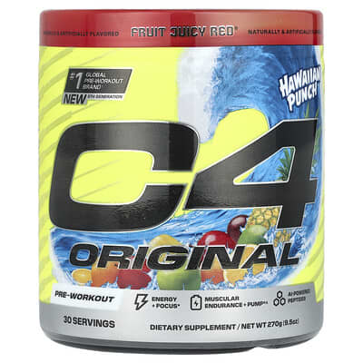 C4® Original предтренировочный комплекс, Hawaiian Punch®, Fruit Juicy Red®, 9.5 oz (270 g)
