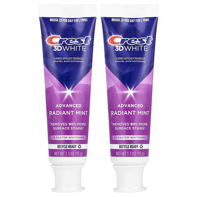 3D White Advanced, Fluoride Anticavity Toothpaste, Radiant Mint, 2 Pack, 3.3 oz (93 g) Each