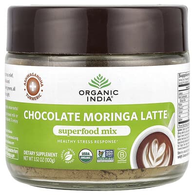 Шоколадный латте Organic India Chocolate Moringa Latte, Superfood Mix, 3.52 oz (100 g)