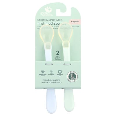Ложки Green Sprouts Silicone & Sprout Ware®, First Food, 6+ Months, Light Ealight, 2 шт