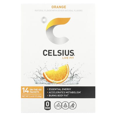 Celsius Live Fit, оранжевый, 14 пакетиков, 0.19 oz каждый