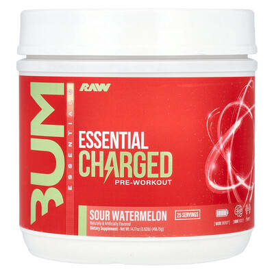 Предтренировочный комплекс Raw Nutrition Bum Essentials Essential Charged, Sour Watermelon, 0.92 lb (418.75 g)