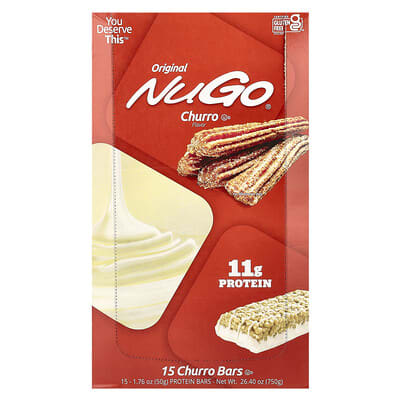 Протеиновые батончики NuGo Nutrition Original Churro 15 шт. 1.76 oz (50 g) каждый