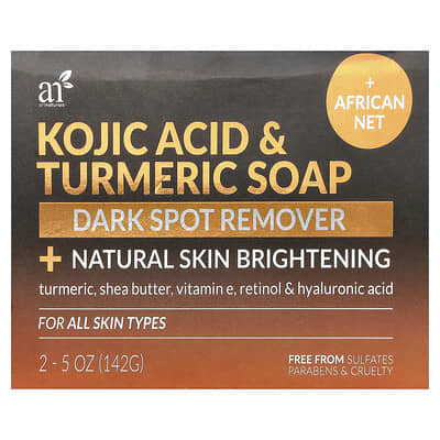 Kojic Acid & Turmeric Bar Soap + African Net, For All Skin Types , 2 Bars, 5 oz (142 g) Each