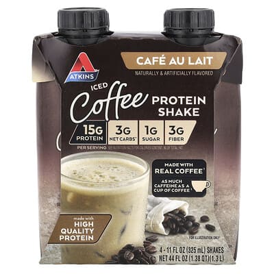 Протеиновый коктейль Atkins Iced Coffee Cafe Au Lait 4 Shakes 11 fl oz (325 ml) Each