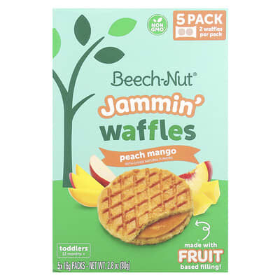 Jammin' Waffles персиково-манговый, для детей от 12 месяцев, 5 упаковок, 0.56 oz (16 g) каждая