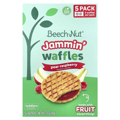 Jammin' Waffles, груша и малина, 5 упаковок, 0.56 oz (16 g) каждая