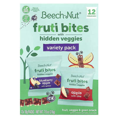 Детские перекусы Fruti Bites с овощами, ассорти, 12 упаковок по 0.63 oz (18 g)