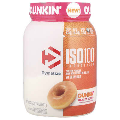 ISO100® Hydrolyzed, 100% Whey Protein Isolate, Dunkin® Glazed Donut, 1.34 lb (610 g)