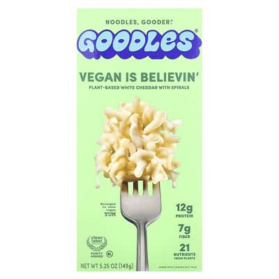 Веганская паста Vegan Is Believin', Plant-Based White Cheddar With Spirals, 5.25 oz (149 g)