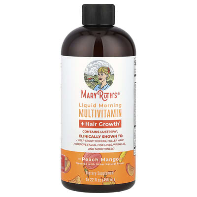 Жидкие утренние мультивитамины для роста волос, Персик-манго, 15.22 fl oz (450 ml)
