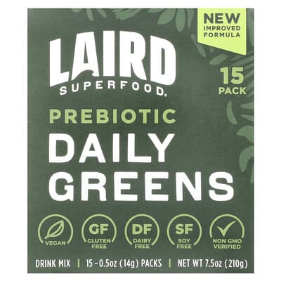 Пребиотические зеленые смеси Laird Superfood, 15 упаковок, 0.5 oz (14 g) каждая