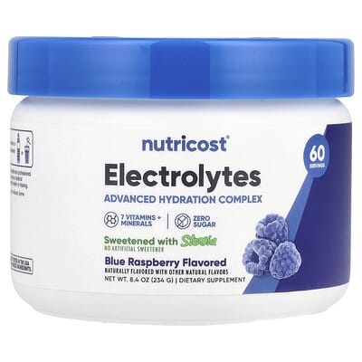 Nutricost электролиты, комплекс для интенсивного увлажнения, Blue Raspberry, 8.4 oz (234 g)