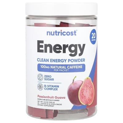 Nutricost порошок Energy Clean Energy, Passionfruit Guava, 20 стиков, 0.18 oz (5 g) каждый