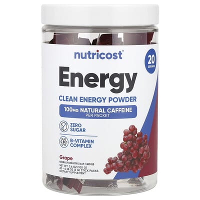 Порошок Energy, чистая энергия, виноград, 20 стиков по 0.18 oz (5 g)