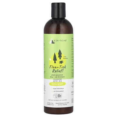 Flea + Tick Relief!, Plant-Powered Dog + Cat Shampoo, Lemongrass, 12 fl oz (354 ml)