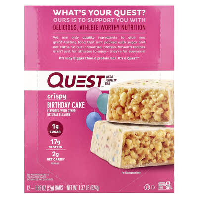 Hero Protein Bar, Crispy Birthday Cake, 12 Bars, 1.83 oz (52 g) Each